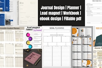 design journal, planner, lead magnet, workbook, ebook design, fillable pdf