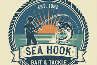 design a creative and professional fisherman logo for your brand