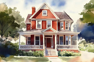 watercolor paint a house portrait