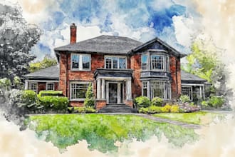 draw a watercolor house painting