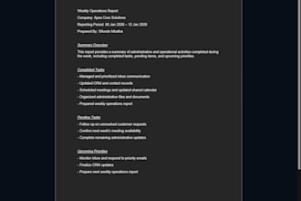 create weekly operations and admin reports for your business