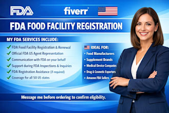 act as your official fda US agent for all fda registrations, fda compliant