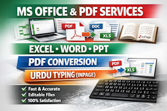 do ms office work, PDF conversion and urdu typing in inpage