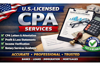 prepare and sign US CPA letter, comfort letter, self employment CPA letter