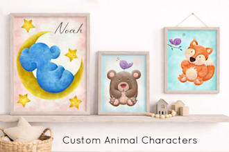 draw custom animal characters for children, books, or nursery decor