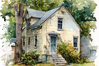 edit your house photo in a luxury watercolor painting style