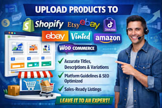 upload product to shopify etsy ebay vinted tiktokshop woocommerce amazon
