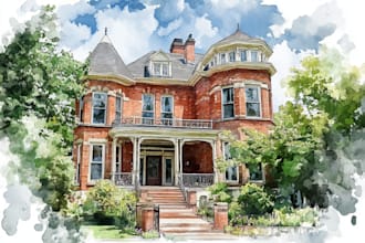 watercolor a house portrait