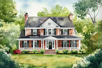 watercolor paint a house portrait