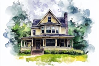 draw a watercolor house painting