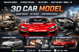 create 3d car model game ready, vehicle 3d model, photorealistic car 3d model VR