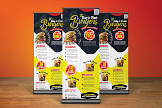 do banner, door hanger, rack card, flyer, leaflet, and roll up banner design