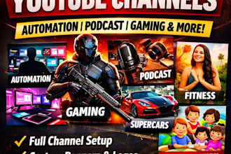 create youtube automation, shorts, podcast, gaming, documentary channels
