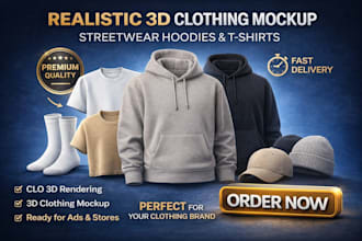 create realistic 3d clothing mockup fashion design and apparel product rendering