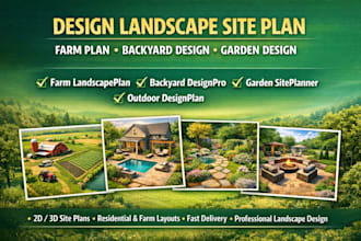 design landscape site plan, farm plan, backyard design and garden design
