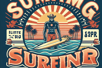 design high quality summer surfing mascot logo with t shirt design