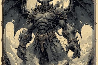 create detailed dark art illustrations for bands and merch