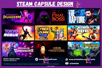 do steam capsule design, art logo or poster game marketing banner