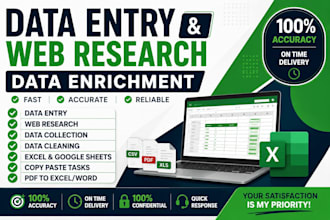 do accurate data entry, web research and excel data cleanup
