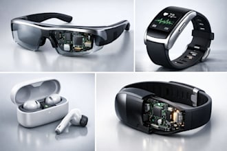 3d product design ai wearable, smart glasses, cad model, rendering, 3d prototype