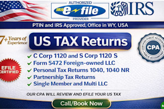 prepare and file your US tax return, irs form 1040, 1065, 1120, sales tax