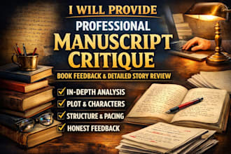provide professional manuscript critique, book feedback, detailed story review