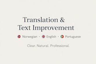 translate and improve content in norwegian, english and portuguese