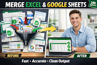 merge multiple excel or google sheets into one clean file