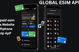 develop global esim app, prepaid esim data website, softphone voip app