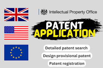 patent search your idea and draft a UK patent application, filing
