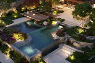 do landscape design,  design, backyard, pool and terrace