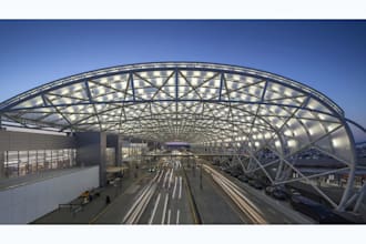 do 3d airport terminal canopy, steel roof structure and exterior visualization