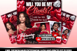 design hair extension and lash flyers, for valentines day
