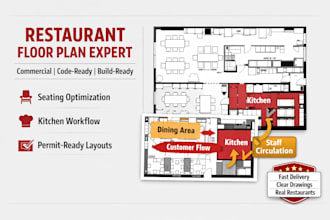 draw professional restaurant architectural floor plan and layouts