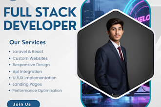 create a custom website using PHP laravel and react as full stack developer