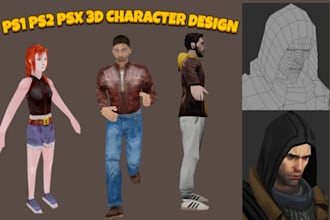 create ps1 ps2 n64 retro low poly 3d models and characters for games ,psx model