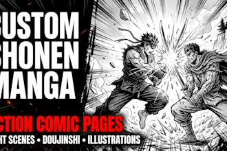 draw shonen manga comic pages, anime action panels, doujin art and manga artwork