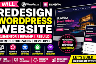 redesign wordpress website elementor revamp rebuild theme customzation developer