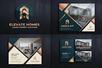 design a real estate branding kit, logo, media kit and marketing templates