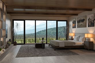 create realistic 3d bedroom interior renderings and photoshop postprocessing