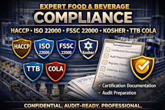 provide haccp iso 22000 fssc 22000 kosher  ttb cola compliance support