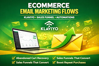 setup ecommerce email marketing flows in klavlyo,  sales funnel, email flows