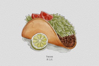 create watercolor food illustrations for menu and packaging