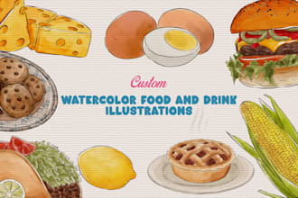 draw food and drink with watercolor illustration style
