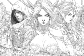 draw detailed characters fantasy line art ilustration