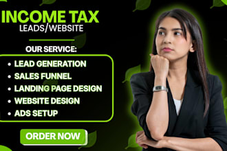 income tax leads tax landing page, finance bookkeeping leads income tax website
