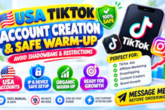 create USA tiktok USA instagram account with proper warm up