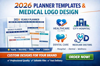 design a 2026 business planner, calendar template, and professional medical logo