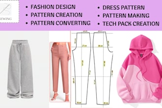design custom sewing patterns, pattern grading in PDF pattern drafting tech pack