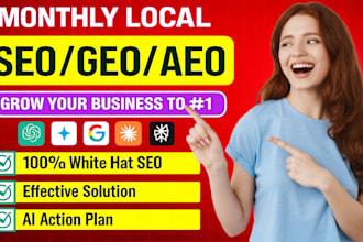 do monthly website local and off page seo backlink, geo, aeo website audit